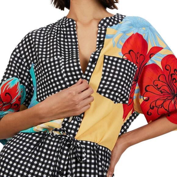 The Kit Gingham Camellia Floral Issa Tie Waist Jumpsuit - Picture 3 of 12